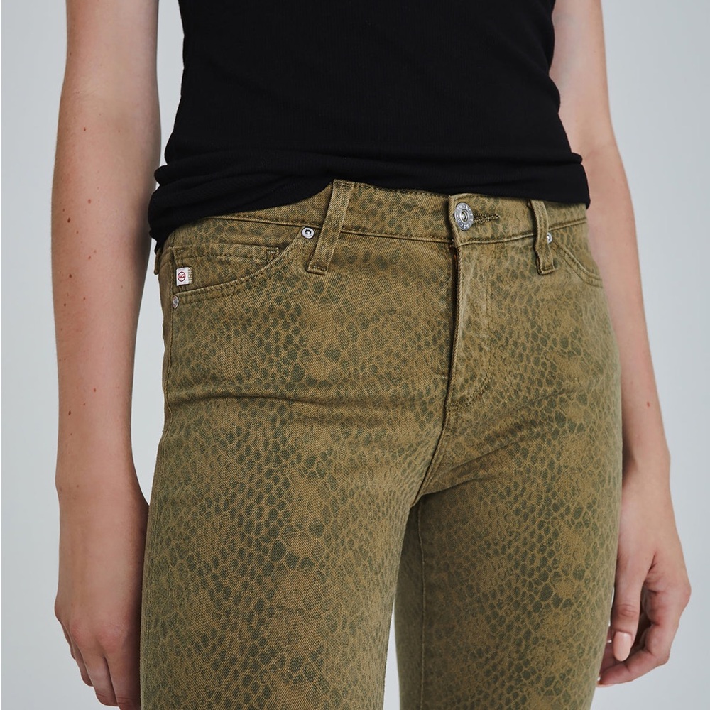AG Adriano Goldschmied Olive Snake Print Skinny Jeans